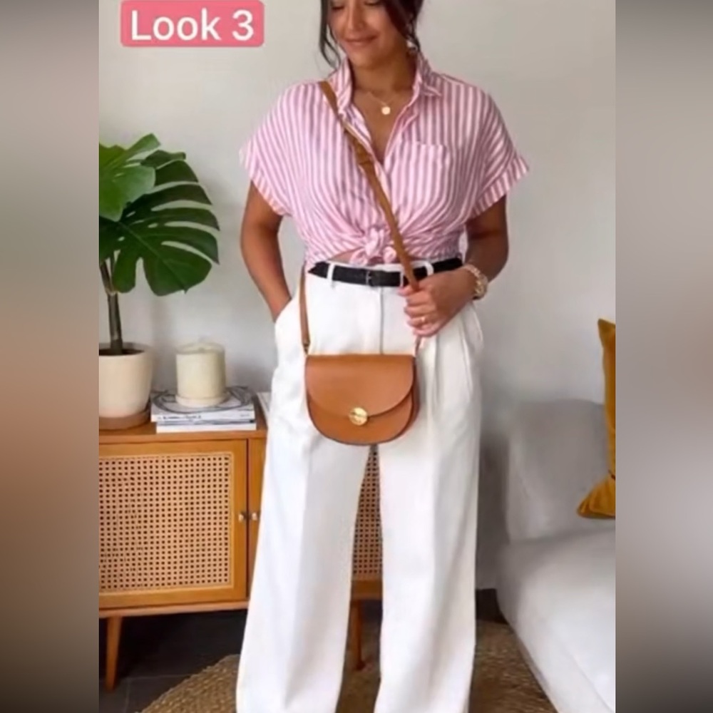 Beachlunchlounge Pink and White Striped tie front Shirt